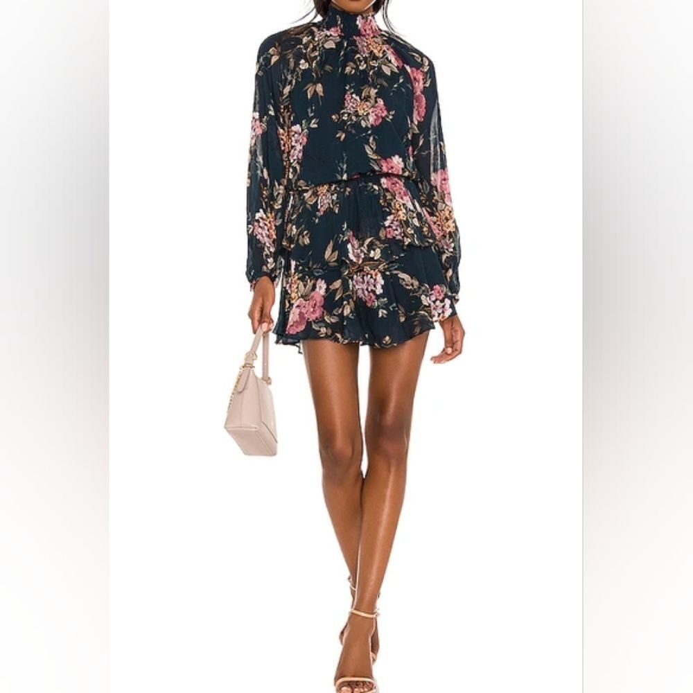 YUMI KIM Navy Class Act Long Sleeve Ruffle Mini Dress M